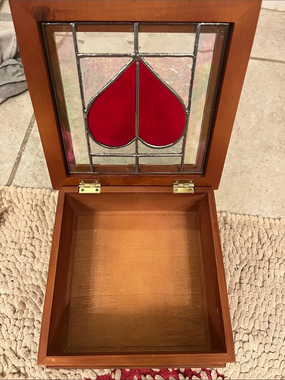 Handcrafted Red Heart Stained Glass Box